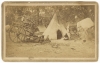 Black and white photograph of a Red River cart at a Dakota family’s camp, ca. 1870. 