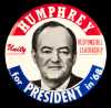 Color image of a pin-back button used during Hubert Humphrey’s 1968 presidential campaign.