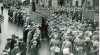 Black and white photograph of the Thirty-fourth Infantry Division arriving in Belfast, Northern Ireland, 1942.