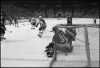 The Minnesota North Stars hockey team in action against the New York Islanders, 1981. The North Stars played in their first Stanley Cup finals against the New York Islanders in that year and lost the series 4-1.