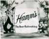 Still image of a Hamm's TV commercial showing the Hamm's bear and little bear, early 1950s.