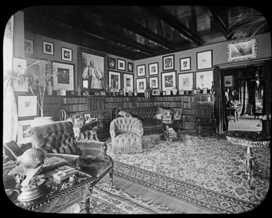 Black and white photograph of Bishop Whipple's library, c.1900. 