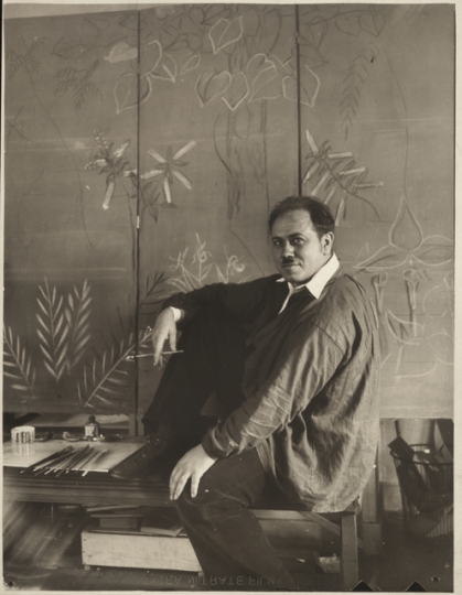 Black and white photograph of Clement Haupers in his studio, c.1930.