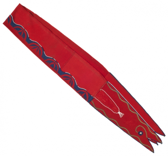 Ojibwe appliqued and beaded wool sash