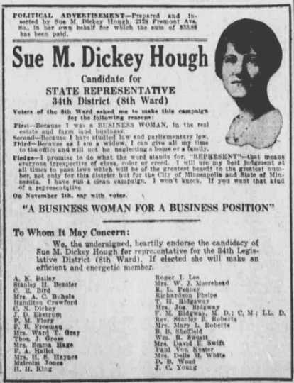 Campaign ad for Sue M. Dickey Hugh