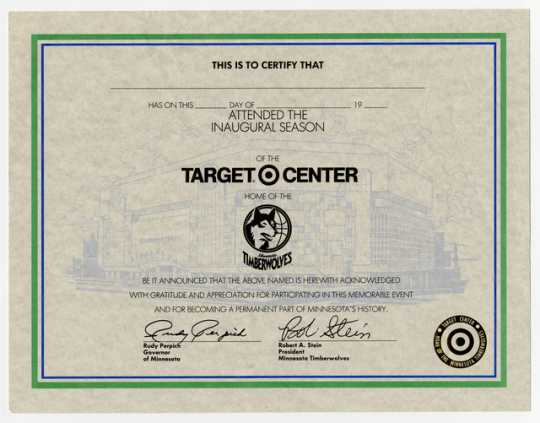 Minnesota Timberwolves inaugural season certificate