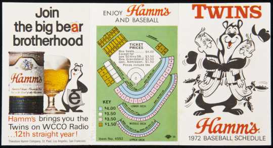 Photograph of a Minnesota Twins schedule advertising Hamm’s Beer