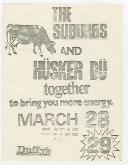 Handbill for Hüsker Dü and The Suburbs concert