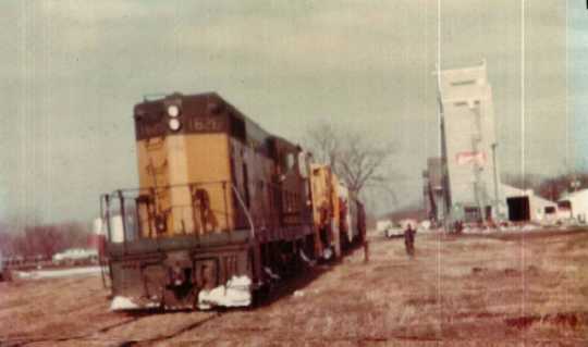 Color image of the last train leaves Currie, April 1977.