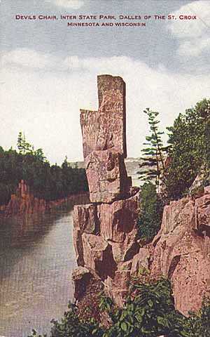 Colorized post card view of Devil’s Chair, Dalles of the St. Croix, 1910.