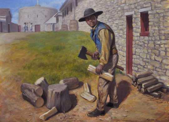 Oil on canvas painting depicting Dred Scott at Fort Snelling by David Geister, 2013.