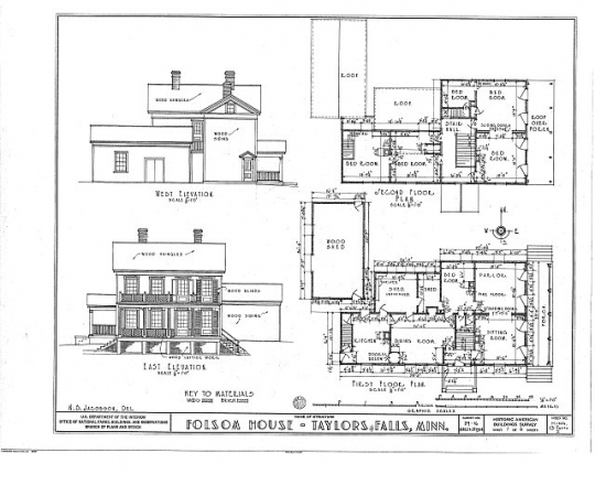 Folsom House elevation views and floor plans