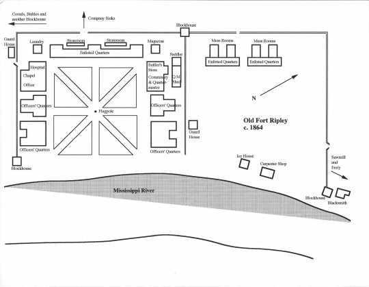 Illustration showing the building layout of Fort Ripley in 1864.