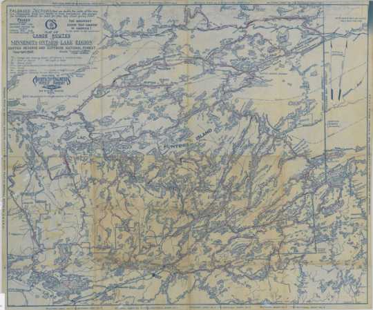 Map of canoe routes in the Minnesota-Ontario lake region