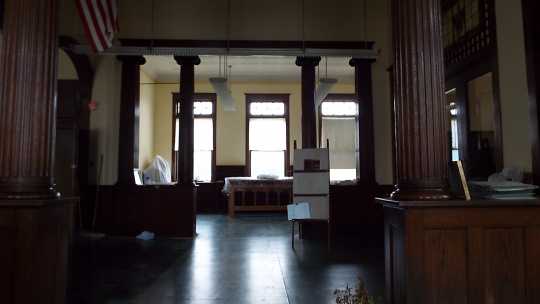 Color image of the inside of the Carnegie Building, Crookston, Minnesota, 2016. 