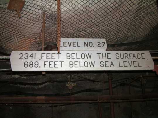 Color image of a sign inside the Soudan Mine in Lake Vermilion–Soudan Underground Mine State Park, July 16, 2005.