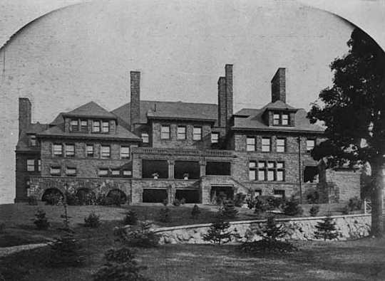 Black and white photograph of the James J. Hill house from rear, 240 Summit Avenue, St. Paul, c.1900. Photographed by Charles P. Gibson.