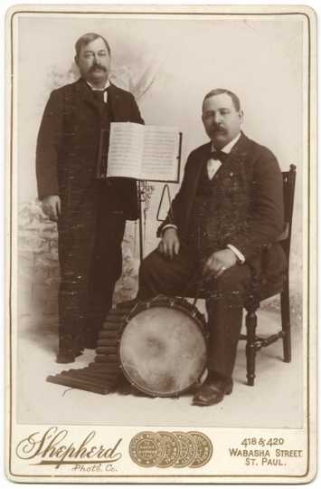 Cabinet photograph of two male musicians, ca. 1905. Photo by Shepherd Photo Company.