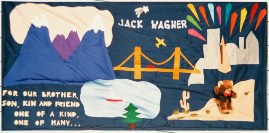 Color image of a quilt panel memorializing Jack Wagner, 1988.