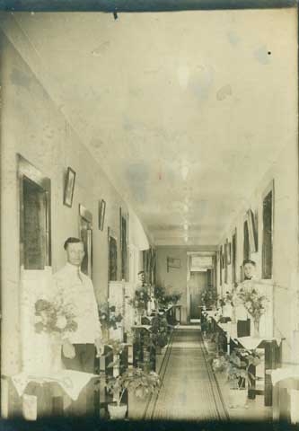 Black and white photograph of the interior of Rochester State Hospital, 1918.