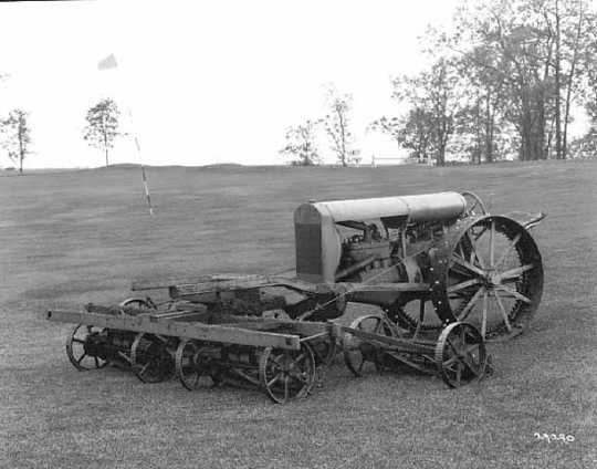 Black and white photograph of Toro Motor Company farm machinery, ca. 1920-1925. Photograph by C. J. Hibbard.