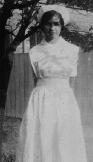 Black and white photograph of Dorothy Molter in a nurse’s uniform, ca. late 1920s.