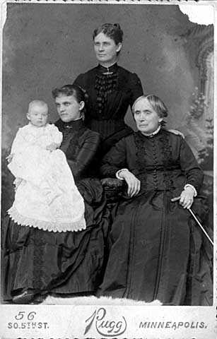 Mahala Fisk Pillsbury with her mother, daughter, and grandson